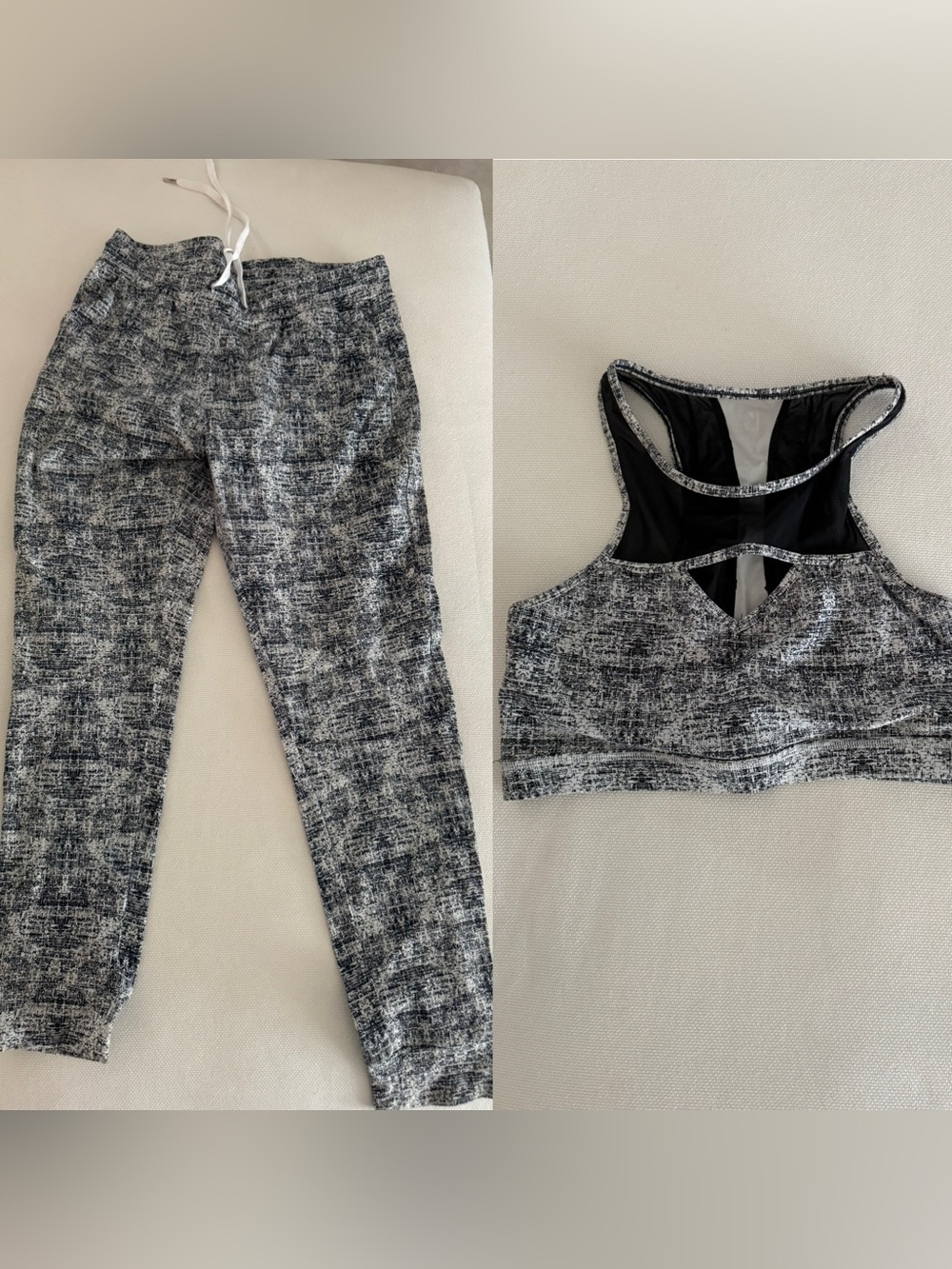 Women’s Black & White Patterned Active Leggings and Sports Bra Set